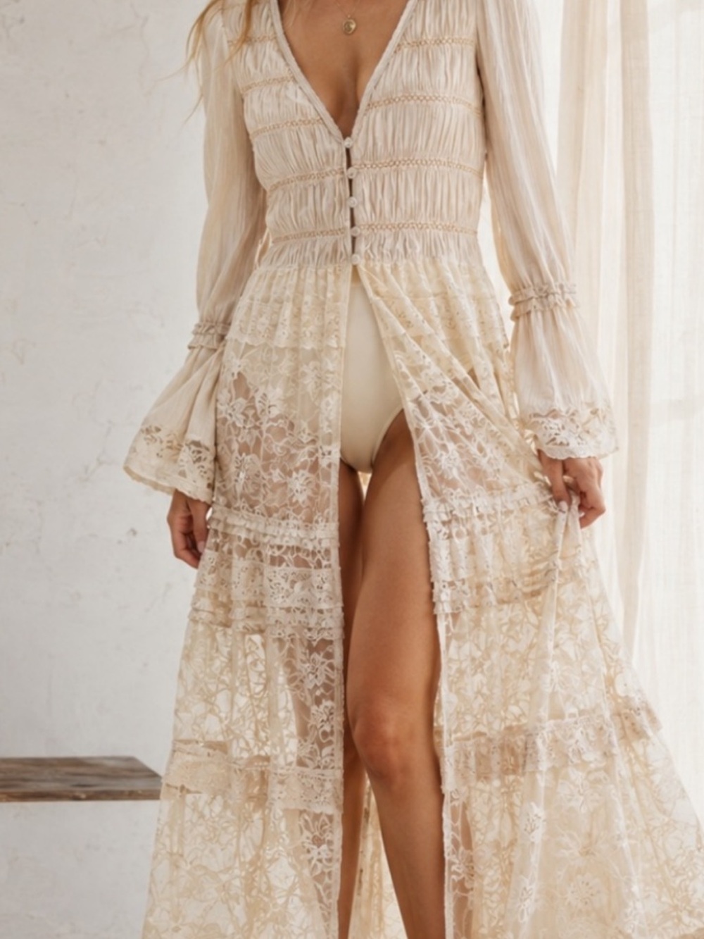 Free People Sweet Saloon Maxi Duster with Bodysuit. NWOT. Size S.